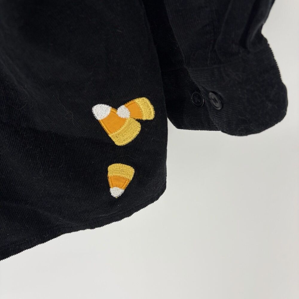 Vintage Quacker Factory Corduroy Shirt 2X Black Candy Corn Embroidered Halloween - Picture 7 of 7